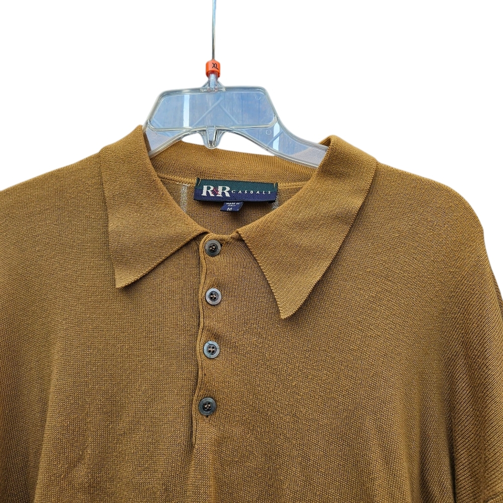 R&R Casuals  Mustard Yellow Polo Sweater Mens Size M - Picture 5 of 14